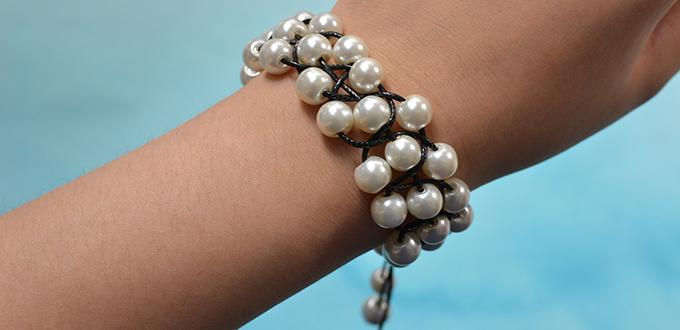 Pandahall Tutorial on How to Make a Black Leather Cord Braided and White Pearl Bracelet
