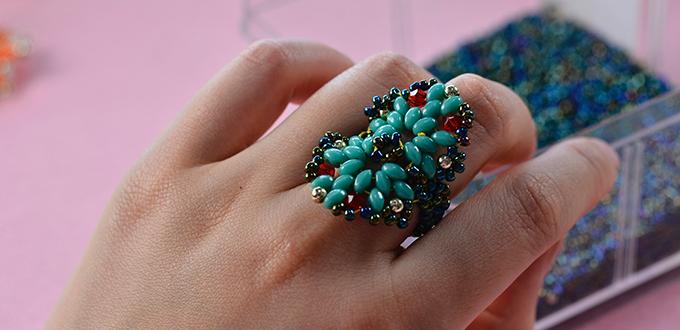 Pandahall Tutorial on How to Make a Blue 2-Hole Seed Bead Ring