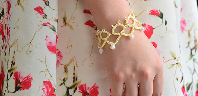How to Make a Handmade Yellow String Flower Friendship Bracelet with White Pearl Beads