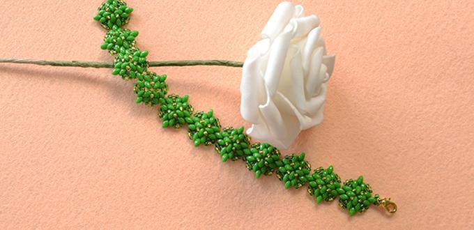 Instruction on How to Make Chic Green 2-Hole Seed Beads Bracelet for Girls