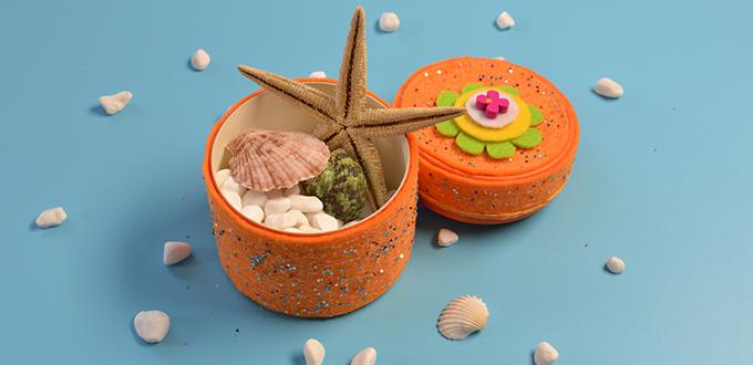 How to Make an Orange Felt Storage Box with Recycled Box, Felt, Sequins and Wood Flower Beads