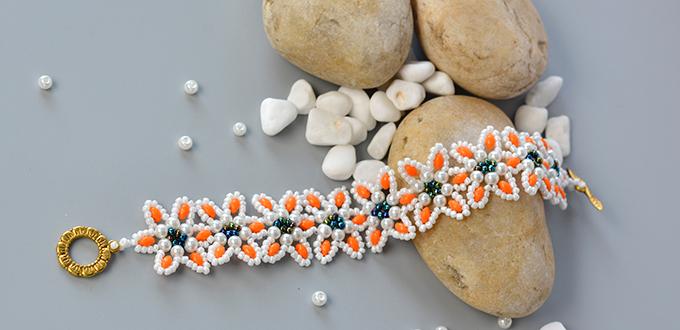 Tutorial on How to Make Flower Bracelet with Pearl and Seed Beads