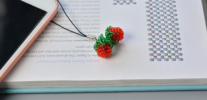 Detailed Pandahall Tutorial on How to Make Red Seed Bead Stitch Strawberry Phone Hanging Ornaments