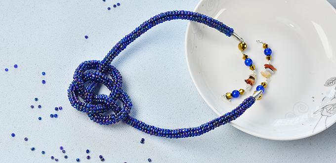 Detailed Instructions on How to Make a Handmade Blue Seed Bead Stitch Necklace