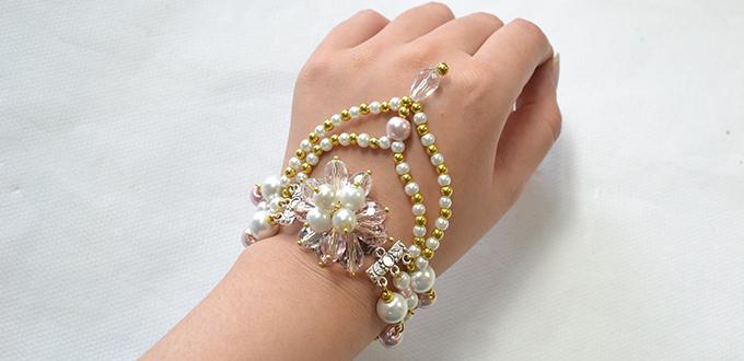 How to Make Handmade Pink Flower Pearl Bracelet with Drop Glass Beads