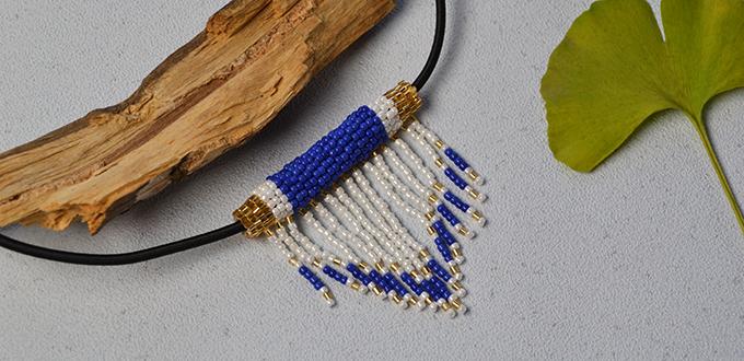 Pandahall Tutorial on How to Make a White and Blue Seed Bead Stitch Pendant Necklace