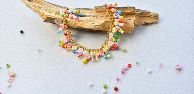 How to Make Golden Chain and Alphabet Letter Beads Bracelets for Kids