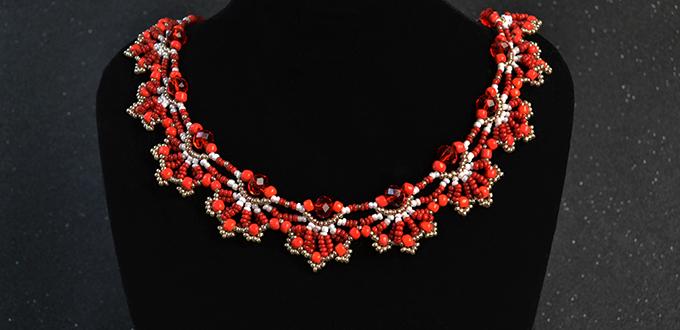 How to Make a Delicate Red Flower Choker Necklace with Seed Beads and Glass Beads