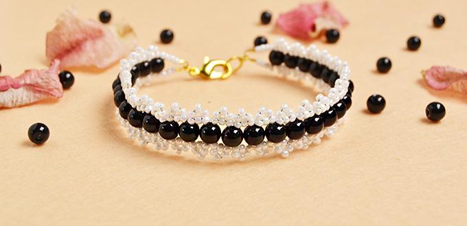 Pandahall Tutorial on How to Make White Seed Beads Bracelet with Black Pearl Beads