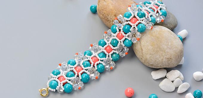 PandaHall Tutorial on How to Make a Delicate Turquoise Bead Wide Bracelet