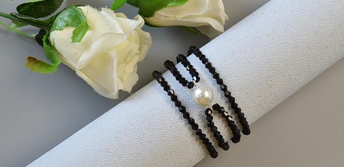 How to Make Chic White Pearl Bead Bracelet with Black Glass Beads