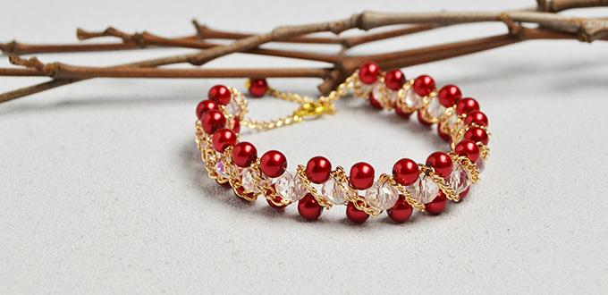 How to Make Pearl Beaded Chain Bracelet with Crystal Glass Beads