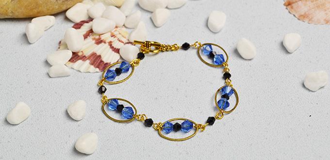 Pandahall Tutorial on How to Make Blue Glass Bead Bracelet with Golden Oval Links