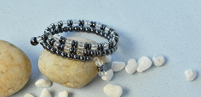 How to Make Cool Black Hematite and Clear Glass Beads Bracelet 