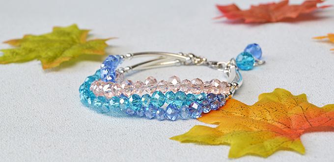 3 Steps to Make a Three-Strand Bracelet with Crystal Glass Beads and Silver Tube Beads