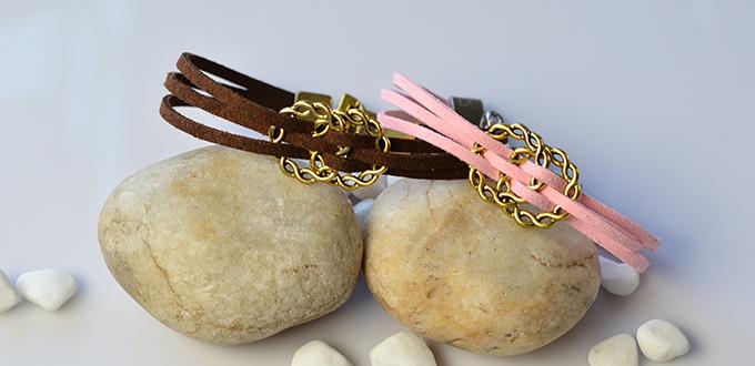 Valentine's Day DIY Project - How to Make a Pair of Pink and Brown Suede Cord Bracelets for Lovers