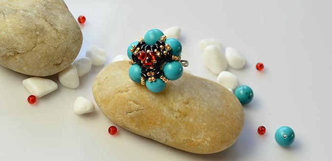 How to Make Flower Turquoise and Seed Beads Ring