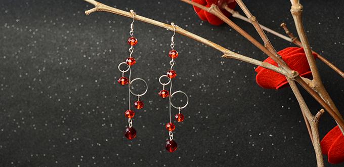 Simple Earrings Pattern-How to Make Red Glass Beads Dangle Earrings