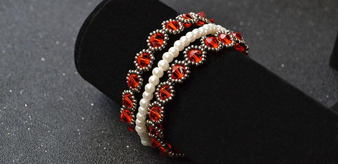 How to Make Red Glass Bead Bracelets with White Pearl Beads and Seed Beads