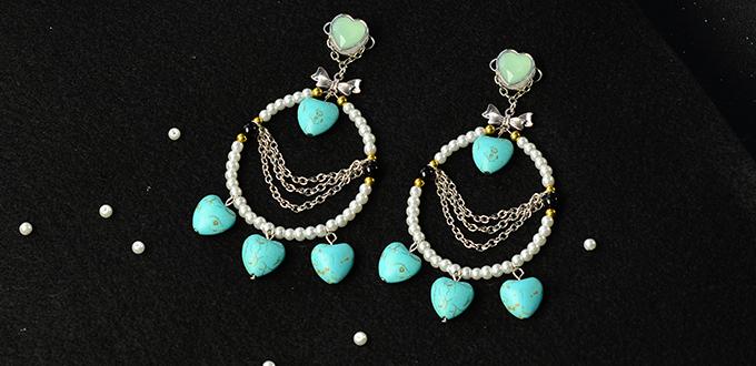 Pandahall Tutorial on How to Make Simple Heart Turquoise and Pearl Hoop Earrings