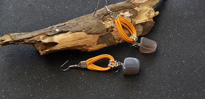 Easy Earrings Design – How to Make a Pair of Gemstone Dangle Earrings with Orange Cords