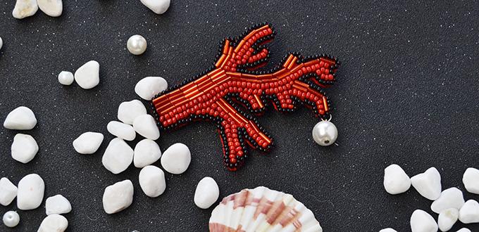 Embroidery Jewelry Design - How to Make an Embroidery Seed Beaded Coral Brooch