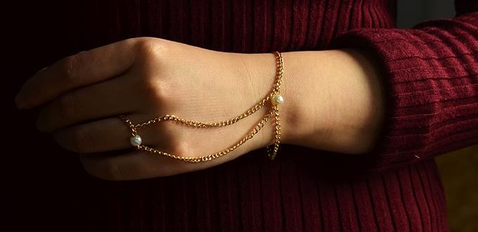 2 Steps Project– How to Make a Golden Chain Bracelet with Ring Attached