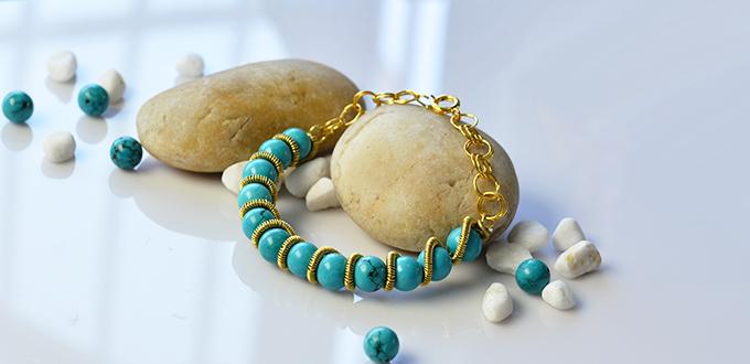 Turquoise Bead Bracelet - How to Make a Handmade Turquoise Bracelet with Golden Wire