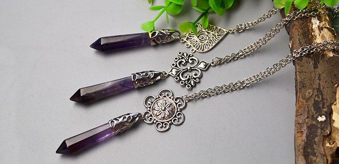 Necklace Design – How to Make Amethyst Gemstone Pendant Necklaces with Component Links 