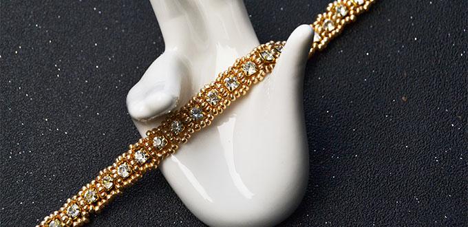 How to Make Bling Rhinestone Beaded Bracelet with Golden Seed Beads