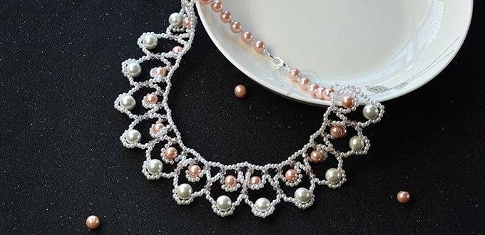Instructions on How to Make Sea Wave Bib Necklace with Glass Pearl Beads