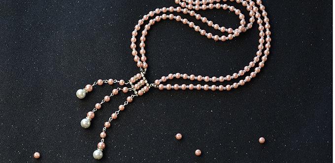 Beebeecraft instructions on how to make strand pink Pearl necklace