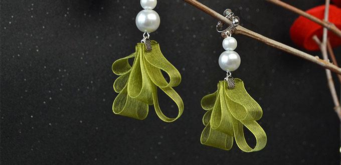 Beebeecraft ideas on making ribbon pearl earrings