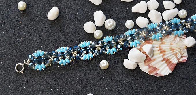 Beebeecraft DIY project - How to make a blue 2-hole seed beads stitch bracelet