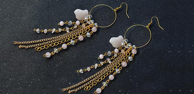 Beebeecraft tutorials on making hoop gemstone chain dangle Earrings for summer