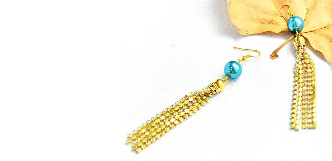 Beebeecraft Tutorial on making tassel rhinestone chain earrings with glass pearl beads