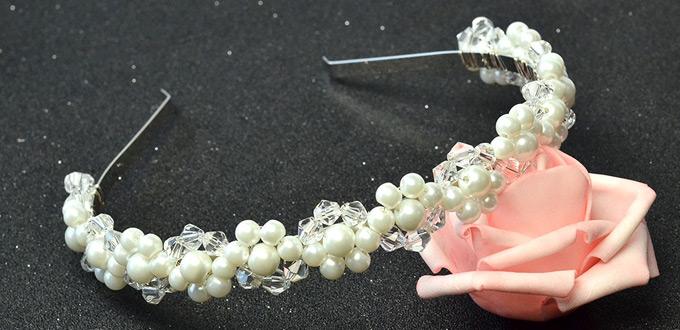 Beebeecraft tutorials on making a Wedding Headband with Pearl Beads and crystal glass beads