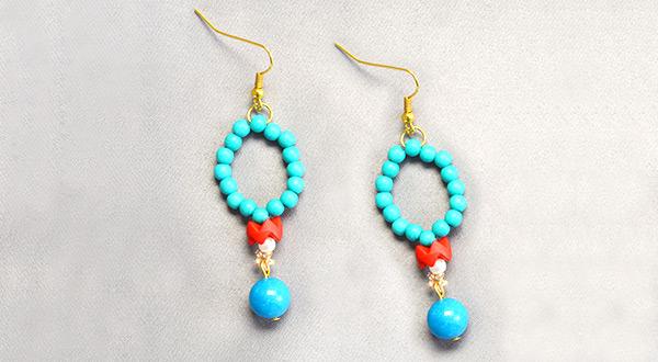 Learn from Beebeecraft How to Make Elegant Green Beaded Hoop Earrings with turquoise Beads