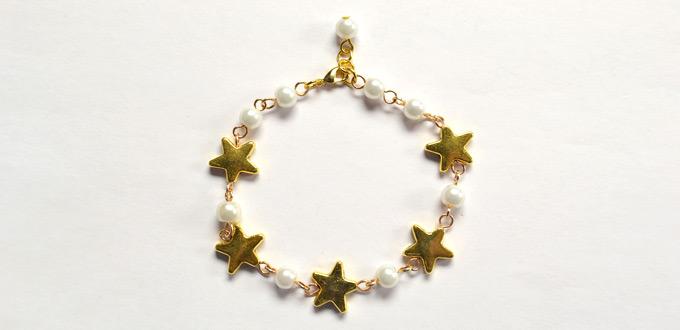 Beebeecraft Tutorials on How to Make Chain Bracelet with Star Pendants and Pearl Beads