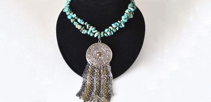 How to Make Vintage Tassel Necklace with Turquoise Beads and Chains within 15 Minutes