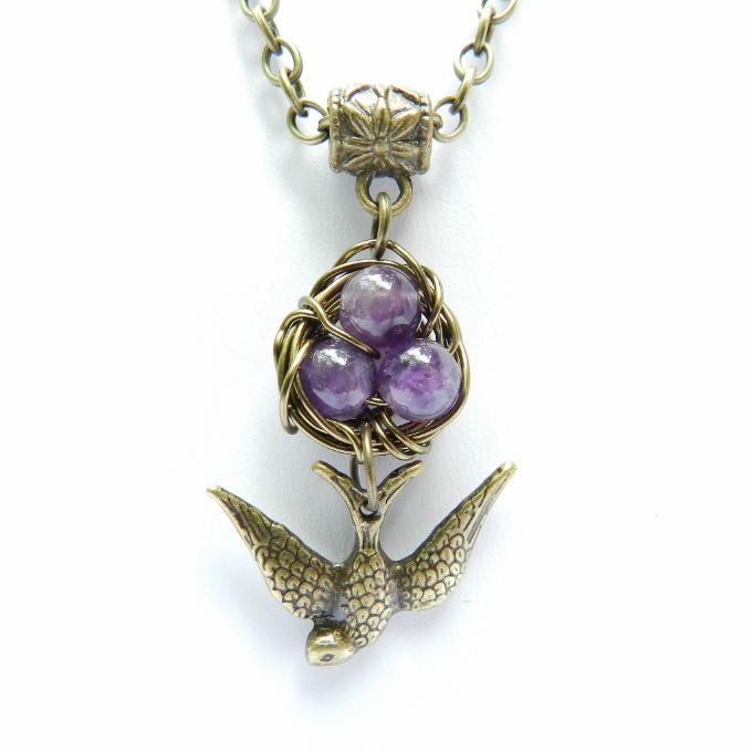 Wire Wrapped Bird Nest Pendant Necklace