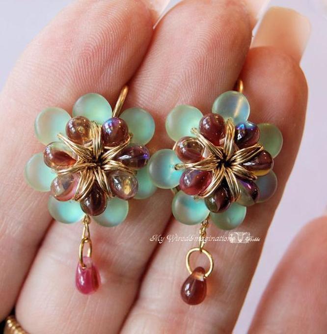 Wire and Bead Flower Earrings