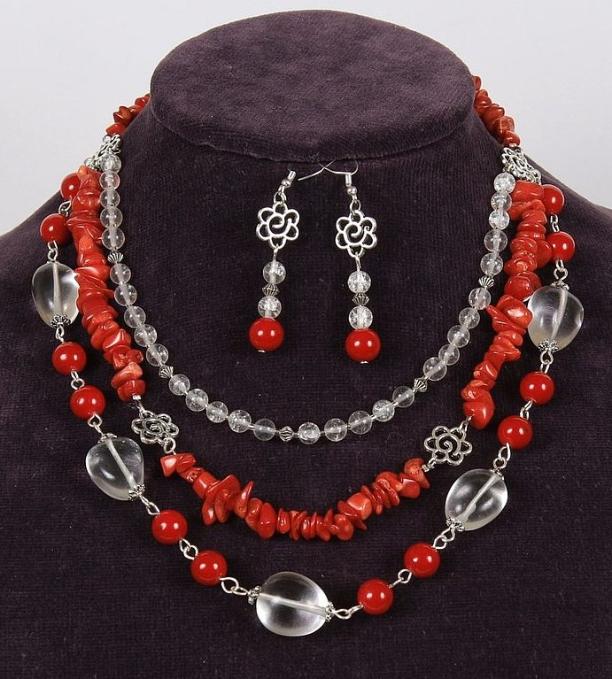 Coral Bead Jewelry and Earrings Set