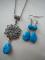 Blue Pendant Necklace and Earrings Set 