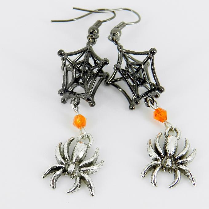 Spider and Web Earrings