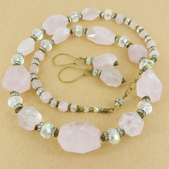 Rose Quartz Necklace and Earrings