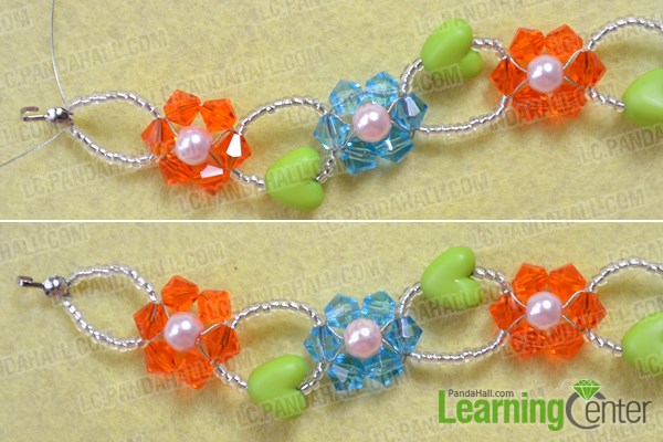 Finish making glass bead flower bracelets