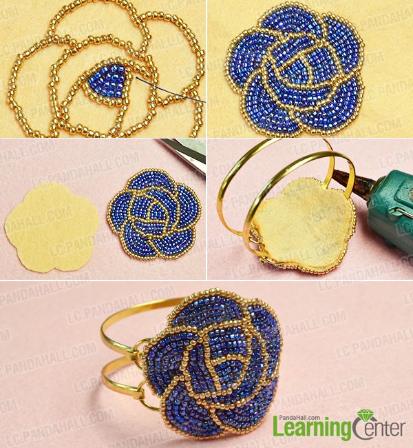 make the rest part of the blue seed bead embroidery rose bangle bracelet