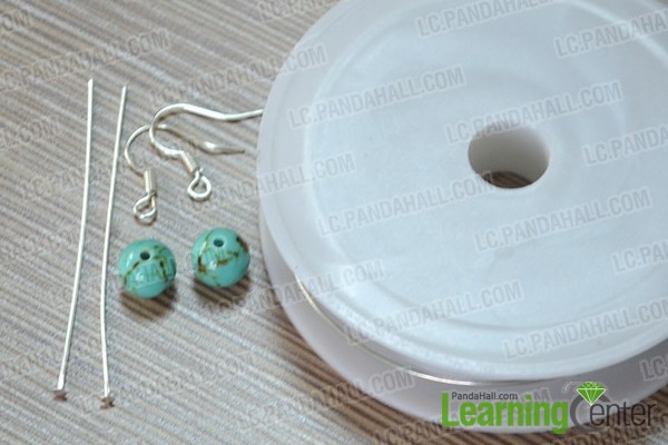  brass wire, turquoise beads, headpin and earring hooks for makinf earrings