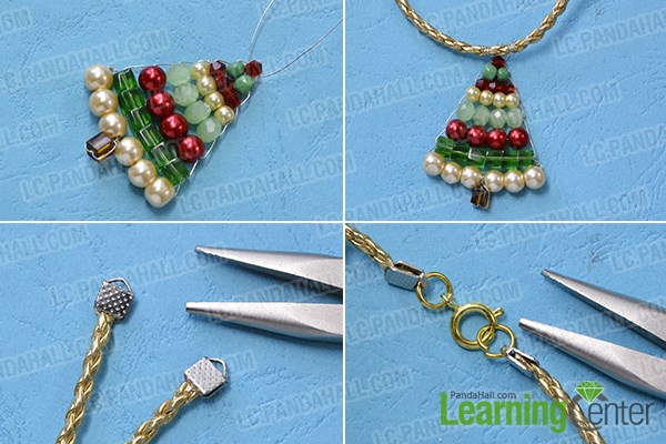 Finish the beaded Christmas tree pendent necklace